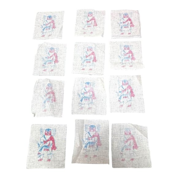 Vintage Kachina Doll Dancer 12 Pc Printed Fabric Squares Craft Napkin Coaster - Picture 3 of 5